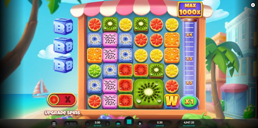 Example of a 3x3 Jumbo Kiwi symbol on the Jumbo Juicy slot reels.