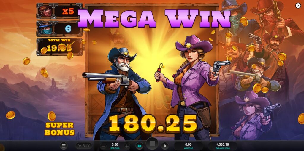 A significant win achieved in Bounty County slot, potentially during the Super Bonus feature.