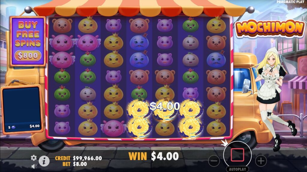 Example of a winning cluster formation in the Mochimon online slot