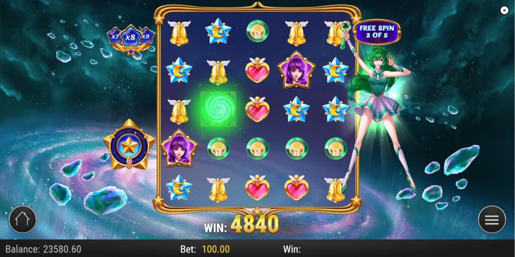 Moon Princess Stargazing Free Spins round with a high win multiplier active.