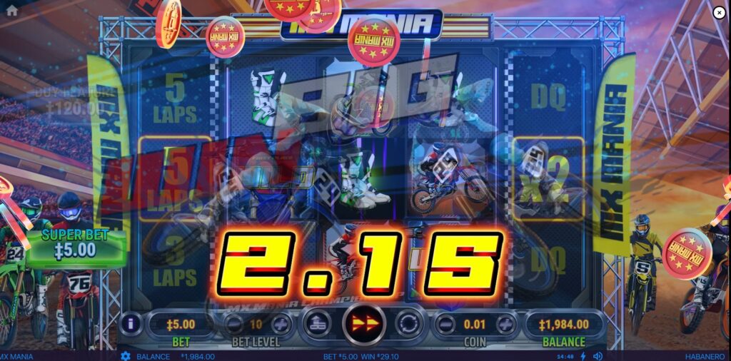 MX Mania Free Games in progress with rider multiplier active