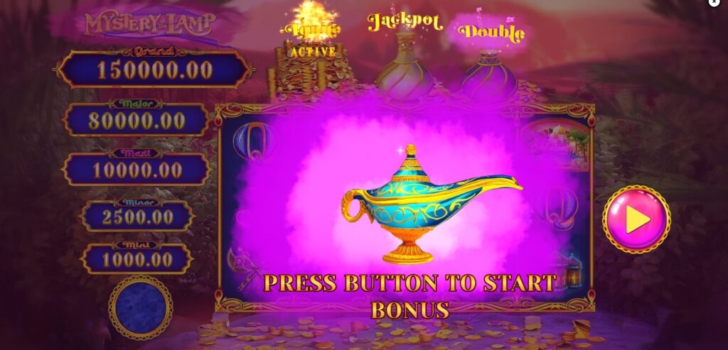Genie appearing to trigger the Mystery of the Lamp Bonus feature in the slot.