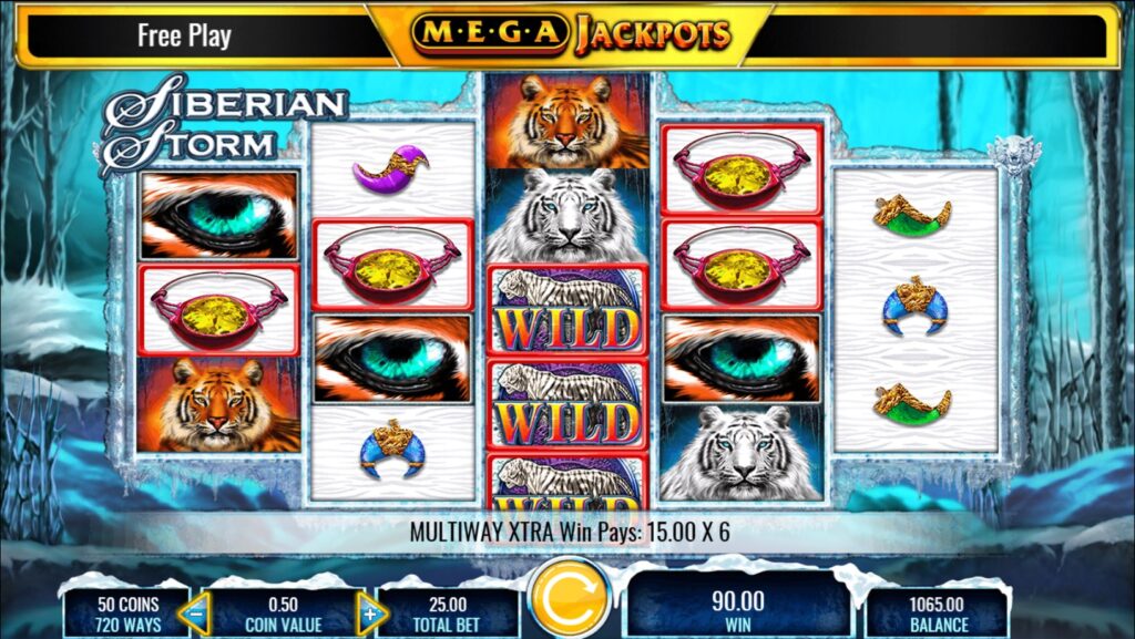 A significant MultiWay Xtra win on Siberian Storm Megajackpots slot, showing multiple winning ways.