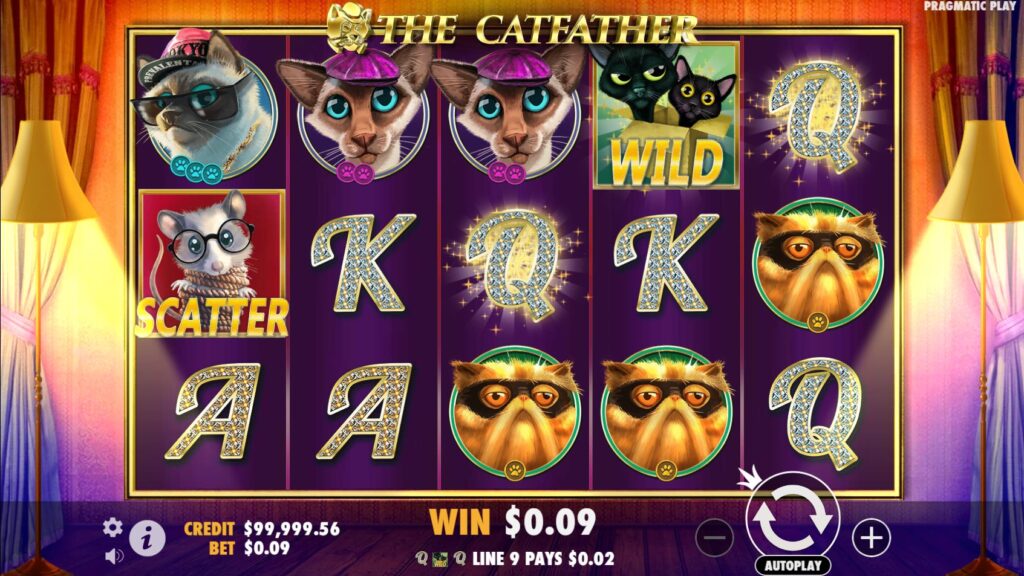 Winning payline featuring the Wild symbol in The Catfather slot base game.