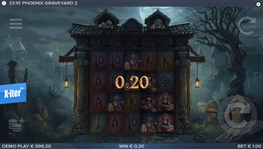 Phoenix Graveyard 2 slot base game screen with high-paying symbols on the reels.
