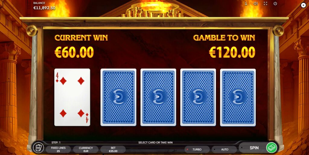 The Risk Game feature in Amazons Riches, where the player must beat the dealer's card.