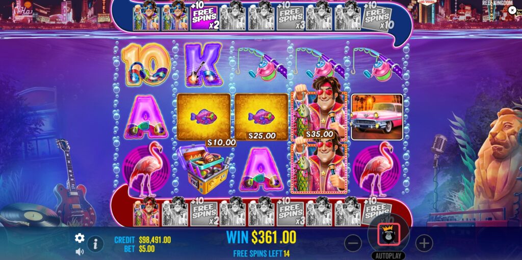 Fisherman Wild collecting Money Fish symbols during the Free Spins feature in Big Bass Rock and Roll.