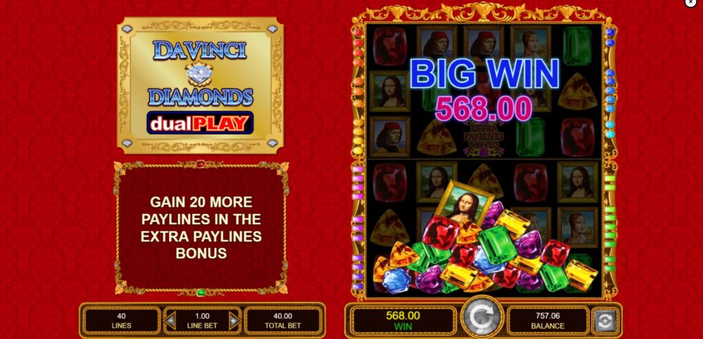 A significant win featuring the high-paying Da Vinci Diamonds Logo symbol.