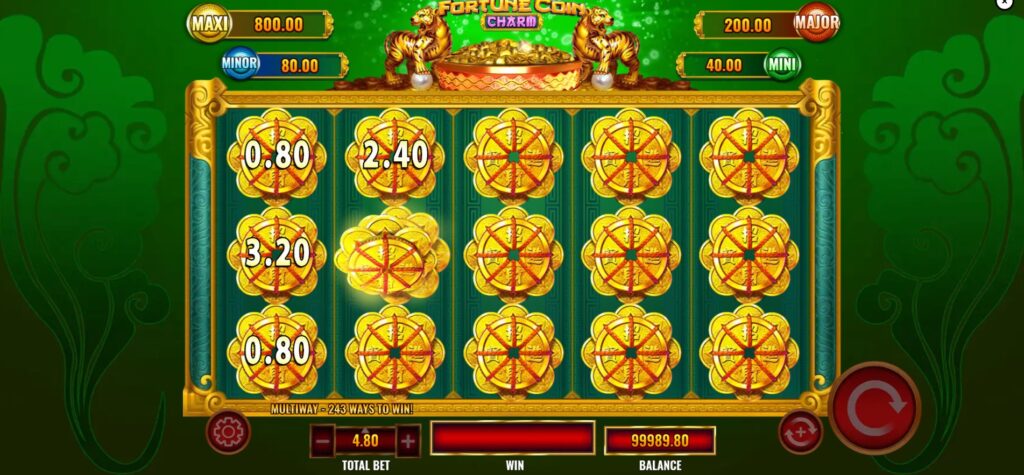 Golden Coin Scatter symbols activating the versatile Coin Feature in Fortune Coin Charm.