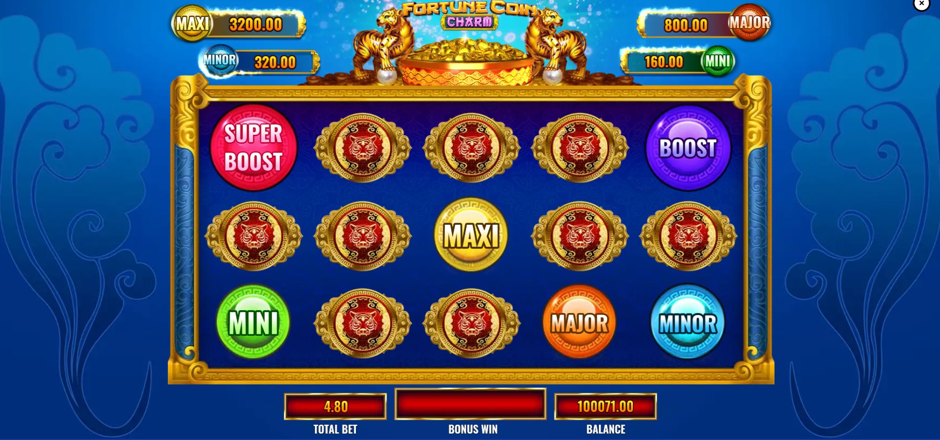 The interactive Jackpot Bonus pick-and-win game interface in Fortune Coin Charm.