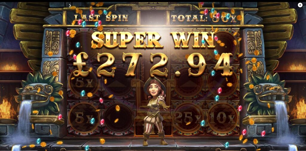 The big win summary screen in Gonzita's Quest, showcasing a substantial total win from the bonus feature.