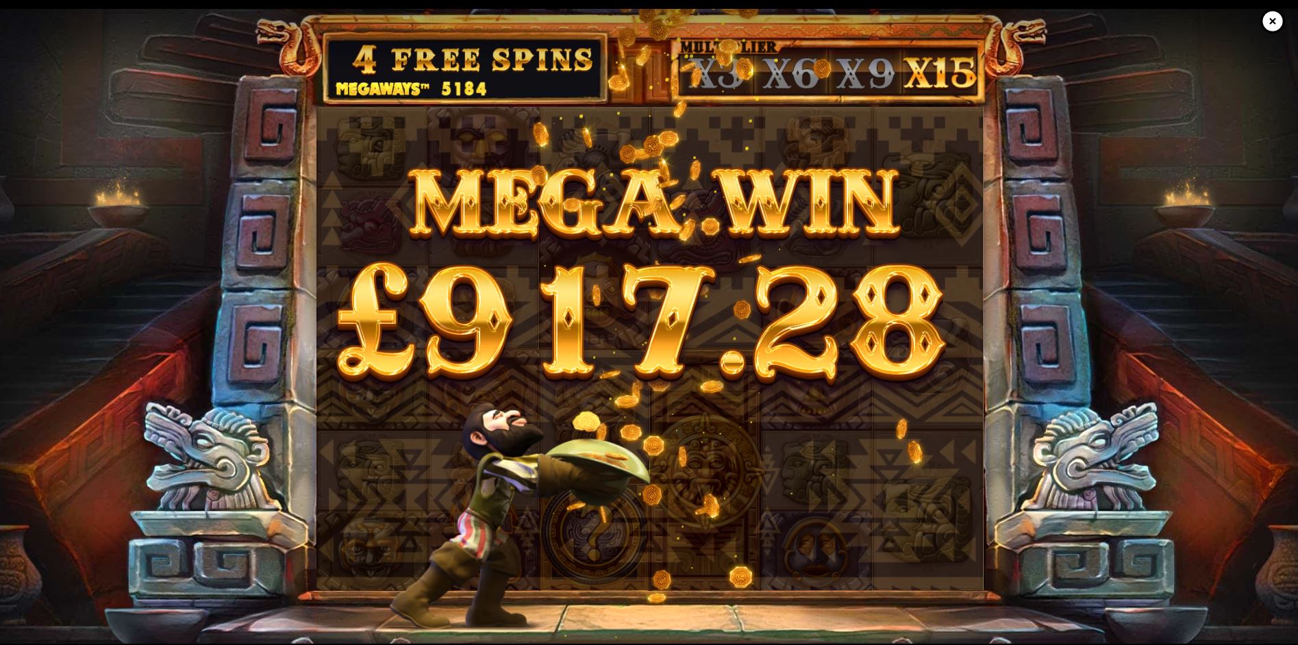 A large win of over 200x the stake displayed on the Gonzo's Quest Megaways game screen.
