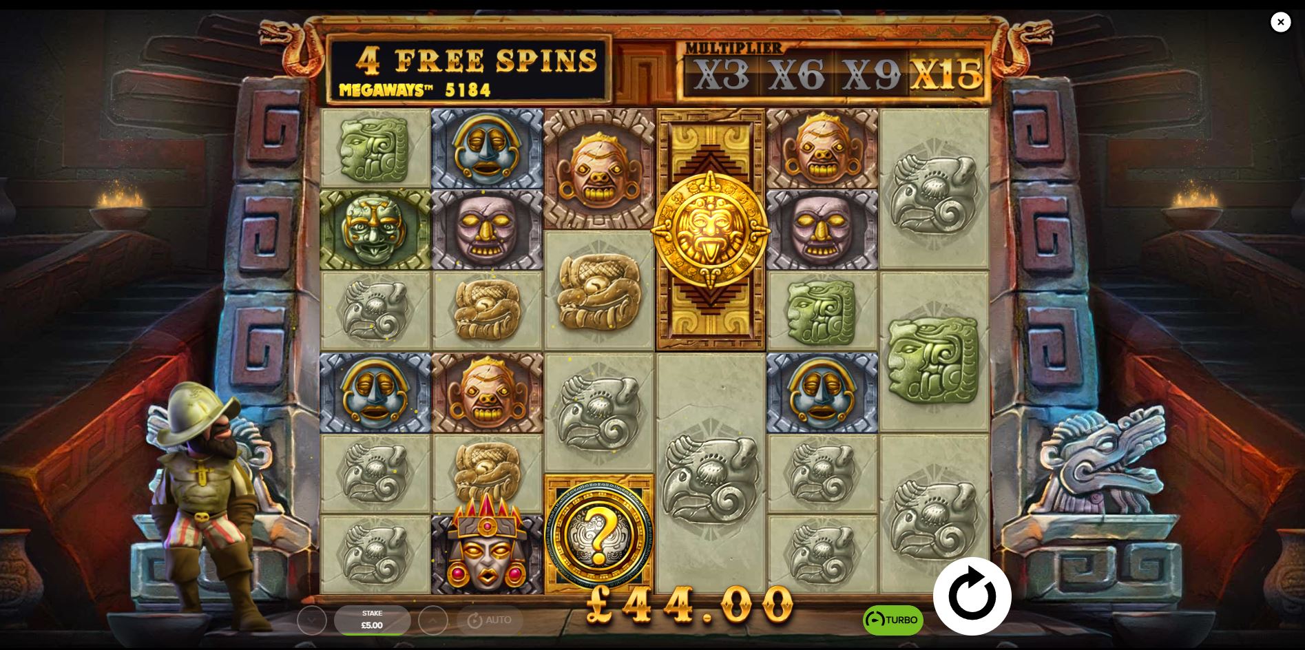 The Free Fall bonus round in Gonzo's Quest Megaways, displaying the enhanced multiplier trail.