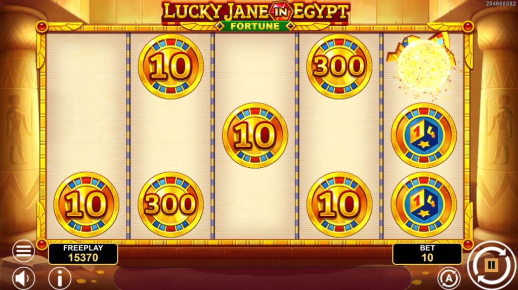 The Hold and Take All bonus round in Lucky Jane in Egypt Fortune, showing cash coins locking onto the grid.