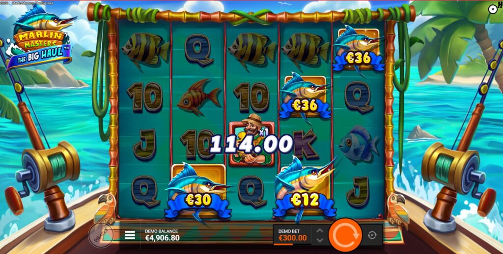 Fisherman symbol with a multiplier collecting Marlin symbols in the Marlin Masters: The Big Haul game.