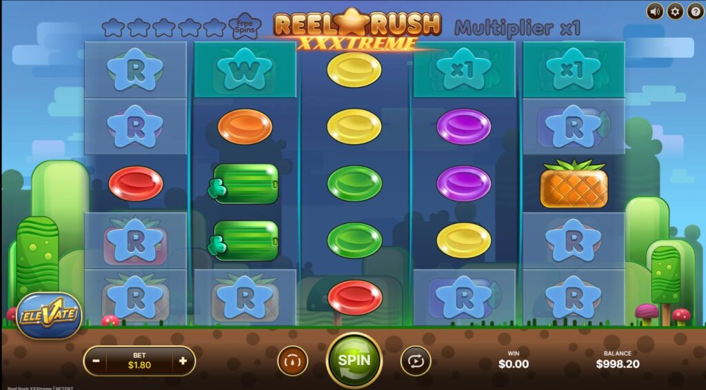 Reel Rush XXXtreme slot initial 1-3-5-3-1 grid layout with blocked positions