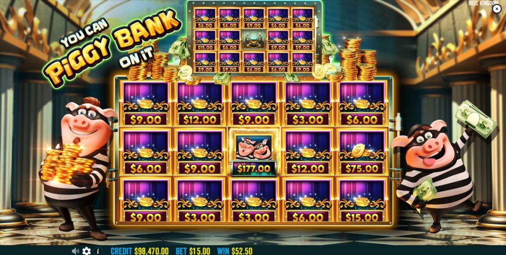 The Wild TNT symbol on the reels collecting the values from several Money symbols.