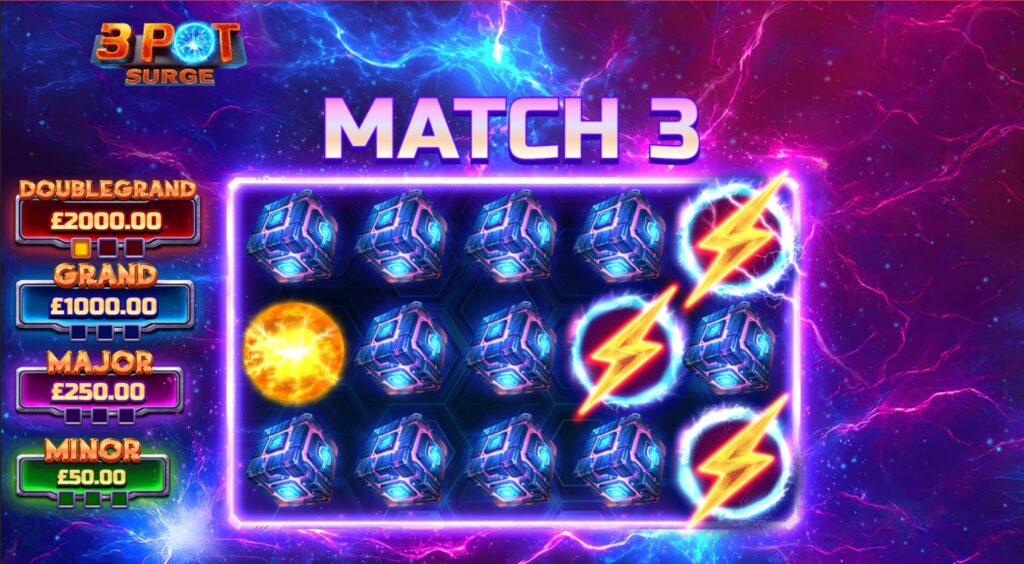 The start of the Jackpot Pick Bonus game in the 3 Pot Surge slot.