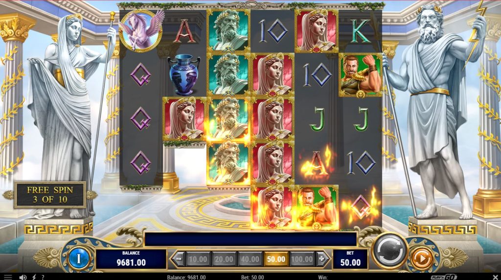 The AbyssWays mechanic during free spins, showing symbols at the bottom of the reels burning away.