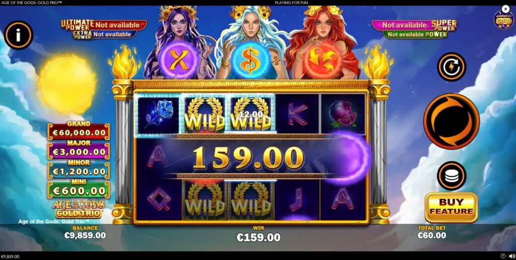 A winning combination created with the help of a Wild symbol in the Age of the Gods: Gold Trio slot.