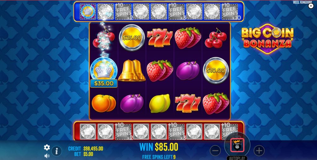 A Blue Wild collector symbol collecting money symbols during the free spins feature.
