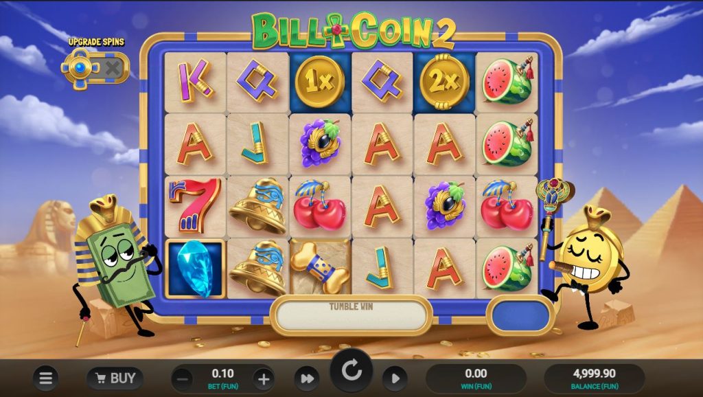 The main 6x4 game grid of the Bill & Coin 2 Mummy Mischief slot.