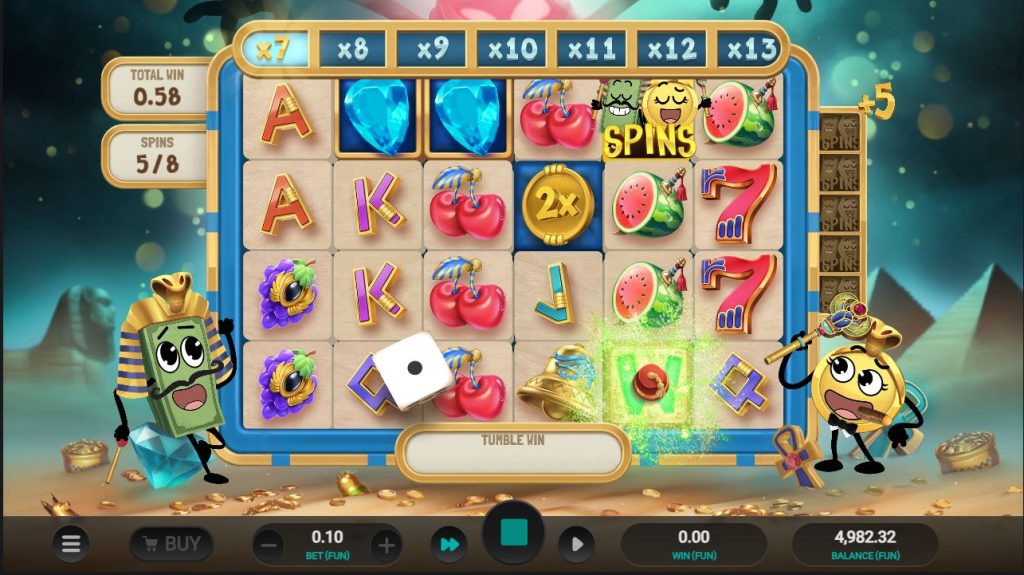 Gameplay during the Multiplier Ladder bonus, showing the multiplier value increasing.