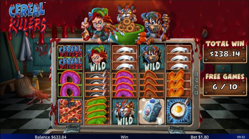 Free Games round with Sticky Wilds in the Cereal Killers slot.