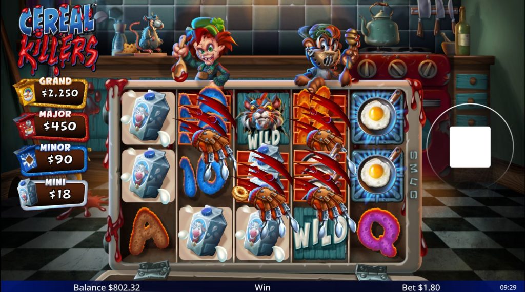 The Cereal Killer character splitting symbols on the reels.
