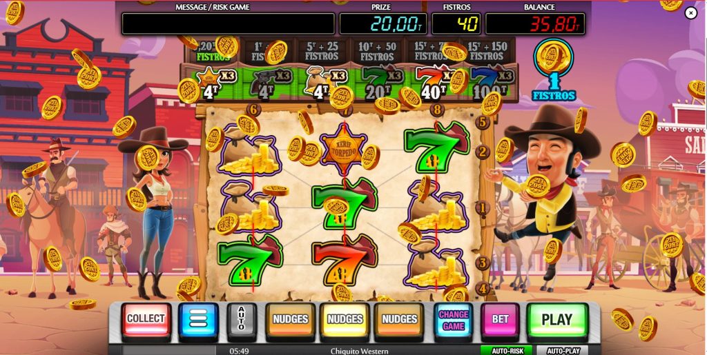 A big win screen showing a high-paying symbol combination on the Chiquito Western reels.