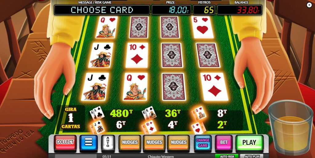 The "Cartas Parejas" memory card matching game in Chiquito Western.