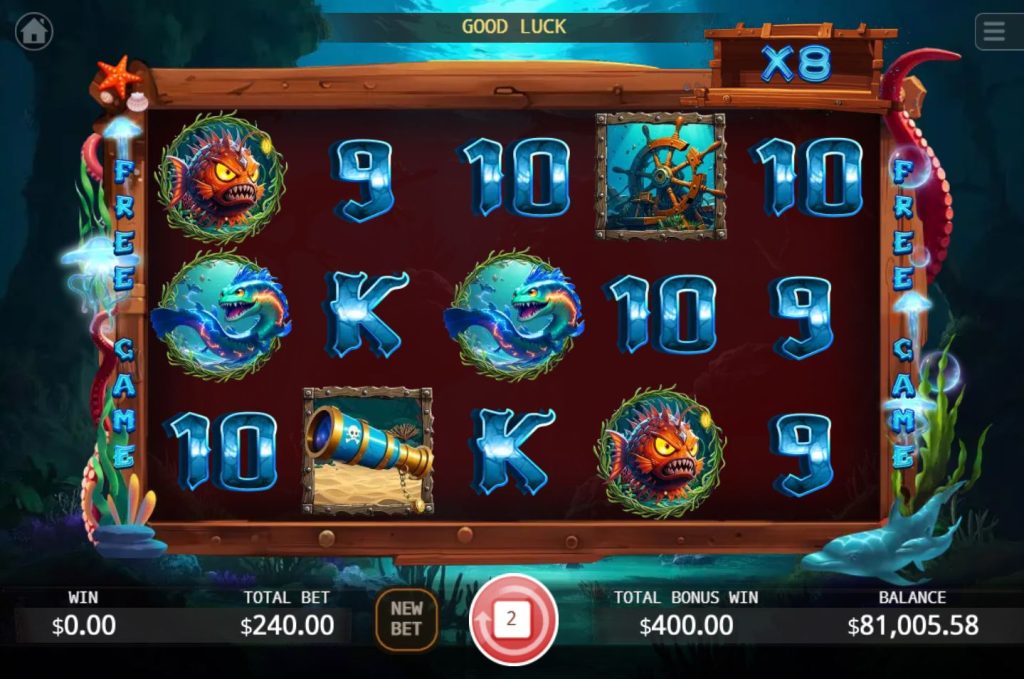 The increasing multiplier ladder during the Deep Sea Monster free spins round.