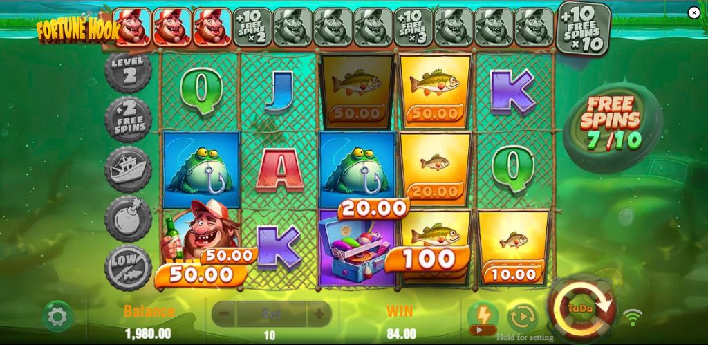 The Fisherman Wild collecting Money Symbols with a multiplier during Free Spins.