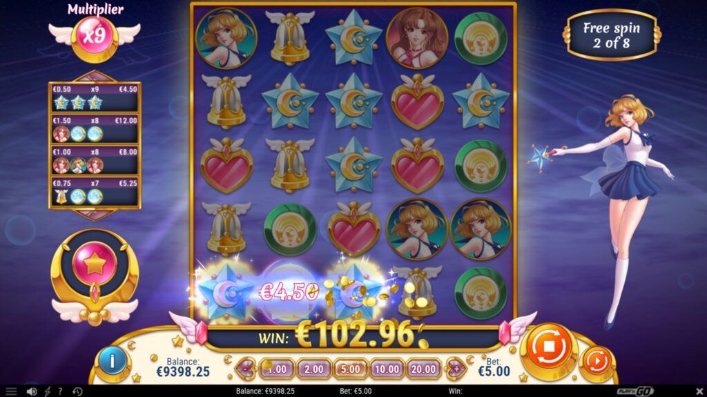 A big win during the Moon Princess free spins round with a high win multiplier active.