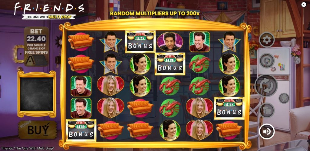 Four Central Perk Bonus symbols on the screen, triggering the Free Spins round in the Friends slot.