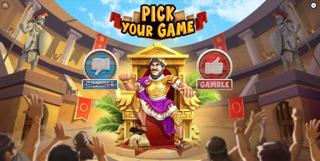 The player choice screen in Gladiator Royal, showing the Gamble vs. No Gamble mode option.