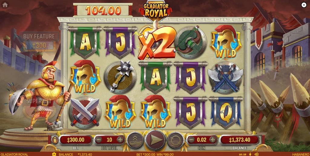 Gameplay during the high-risk Gamble mode, with winnings collected above the reels.