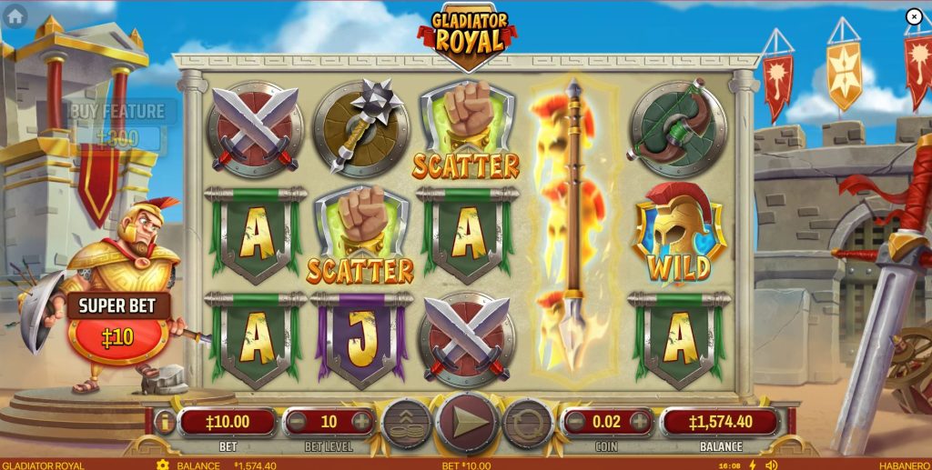 The Spear Wild feature activates in Gladiator Royal, creating a full reel of Wild symbols.