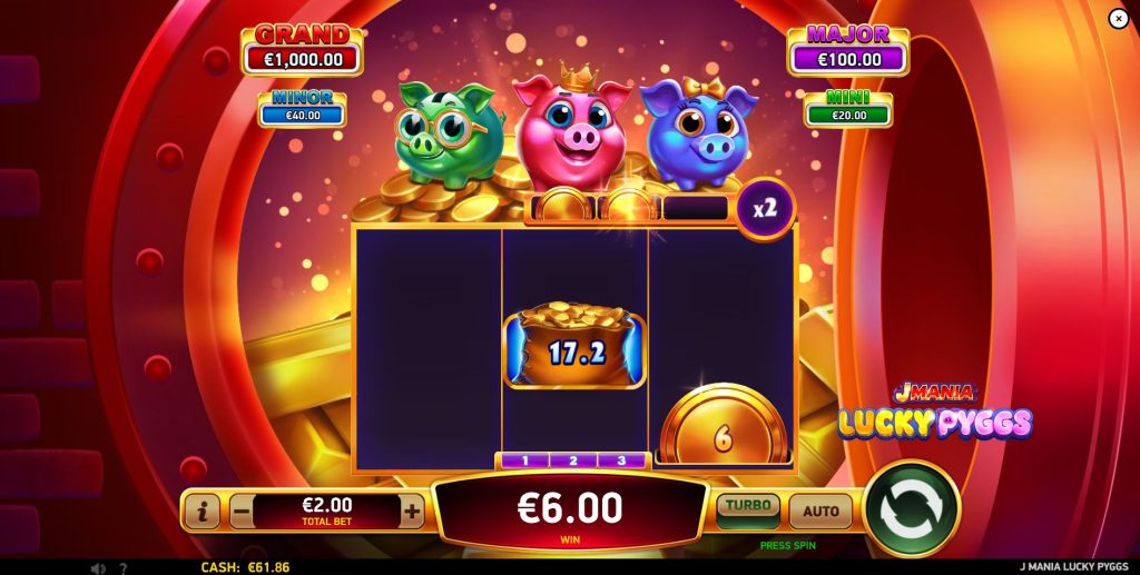 The J Mania hold-and-win bonus round showcasing the collector symbol and prize coins.