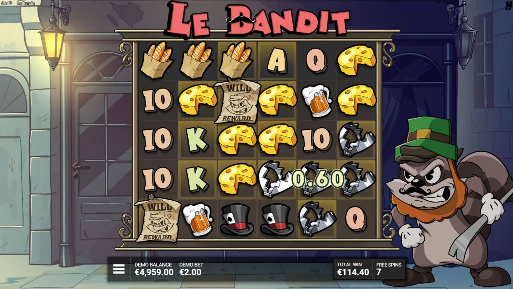 The 'All That Glitters Is Gold' bonus round in Le Bandit, with Smokey in his leprechaun hat and persistent Golden Squares.