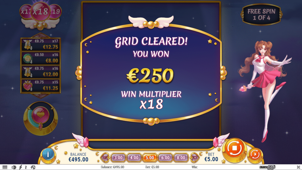High win multiplier during the Moon Princess 100 Free Spins bonus round.
