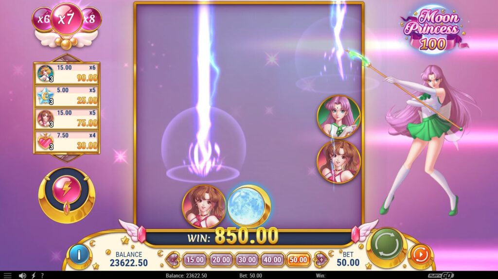 The Storm Girl Power feature activating in the Moon Princess 100 game.