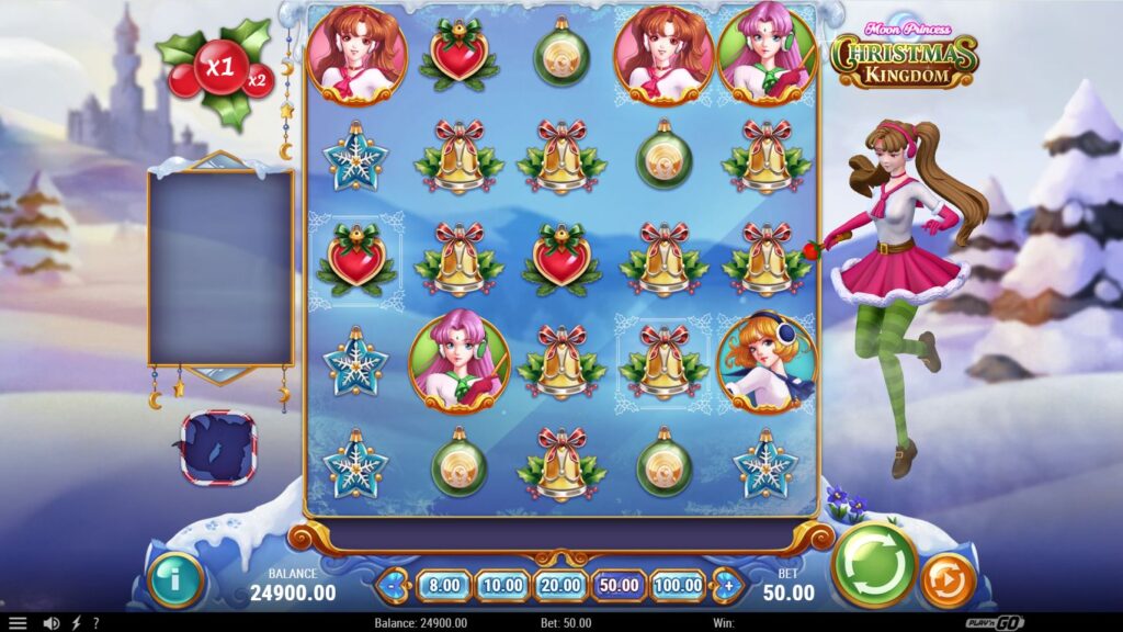The base game grid of the Moon Princess: Christmas Kingdom online slot.