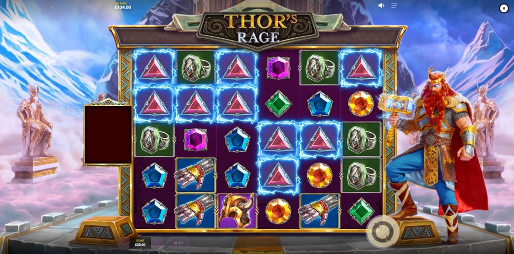 A winning combination using the Scatter Pays mechanic in the Thor's Rage slot.