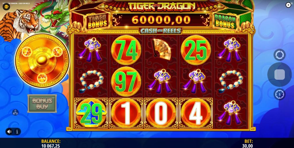 The Up Arrow symbol increasing a win value in Tiger and Dragon slot.