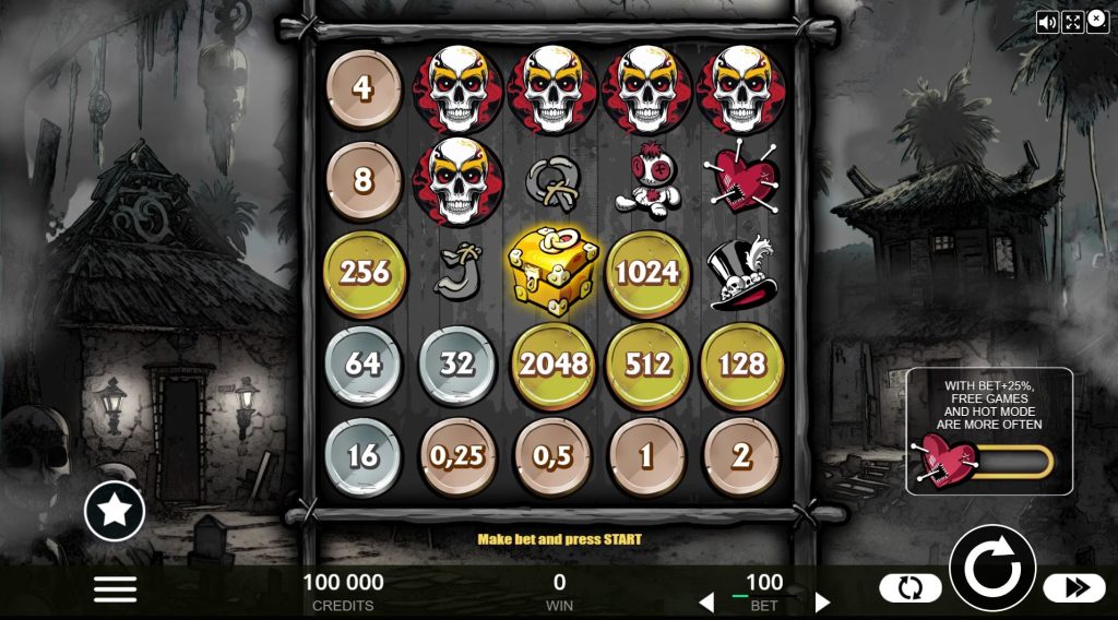 The coin merging mechanic in the Voodoo Coins slot showing high-value coins on the reels.