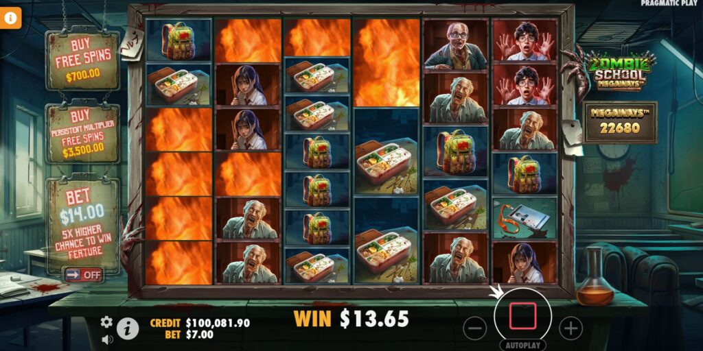 A big win on Zombie School Megaways, demonstrating the Tumble Feature.